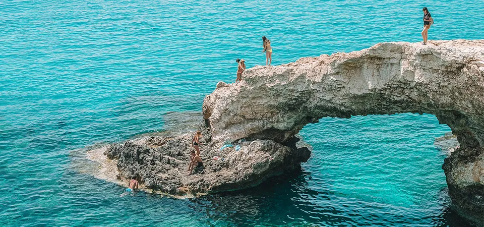 Love Bridge, a natural rock arch located in Ayia Napa, Cyprus